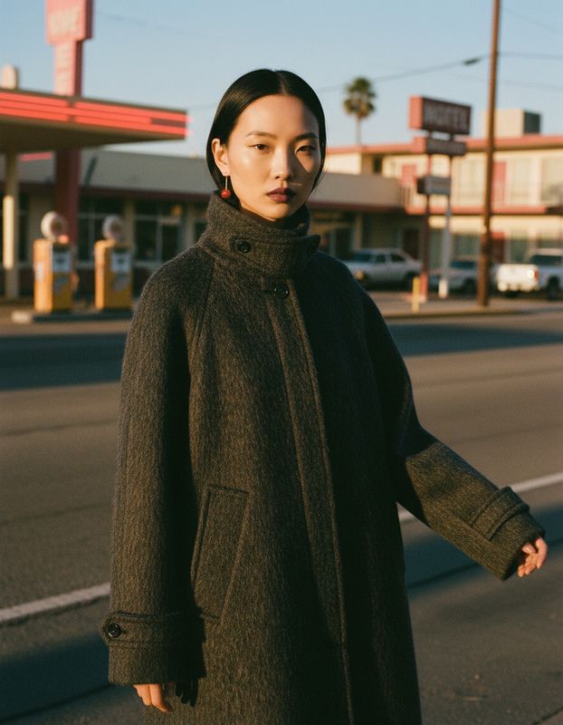 a woman standing on the side of the road