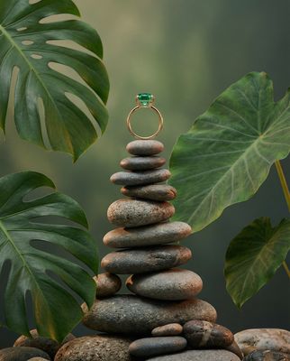 a ring sits on top of a stack of rocks