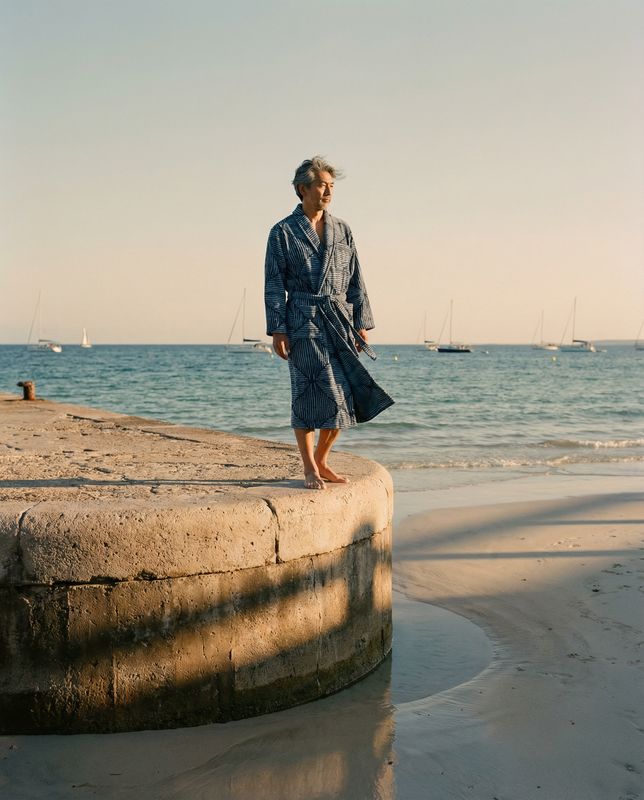 a man standing on a cement wall near the ocean