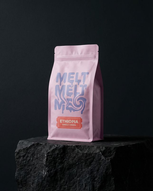 a bag of coffee sitting on top of a rock