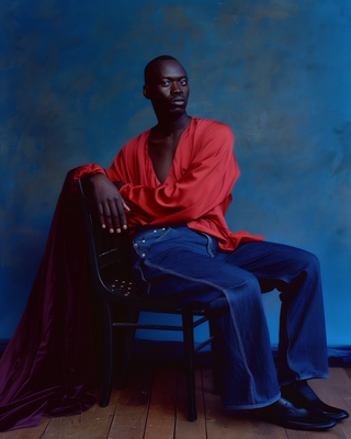 a man sitting on a chair in a room