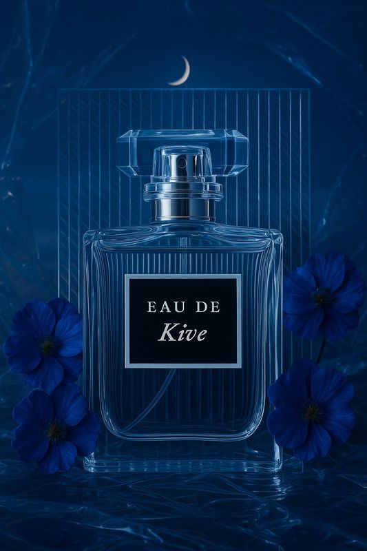 a bottle of eau de kriee on a blue background
