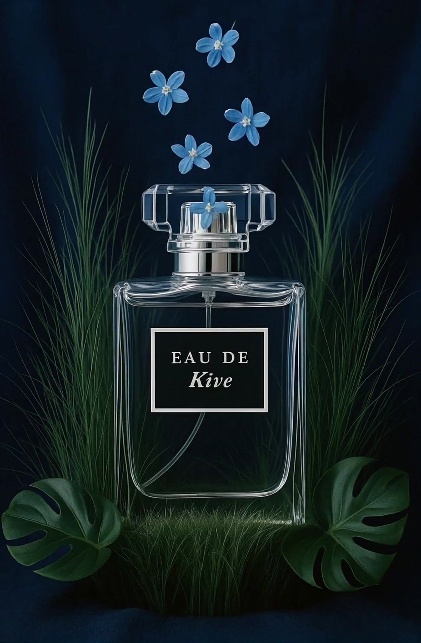 a bottle of eau de rive surrounded by grass