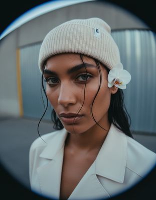 a woman with a white flower in her hair