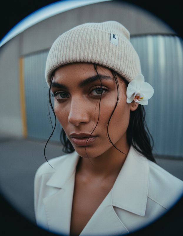 a woman with a white flower in her hair