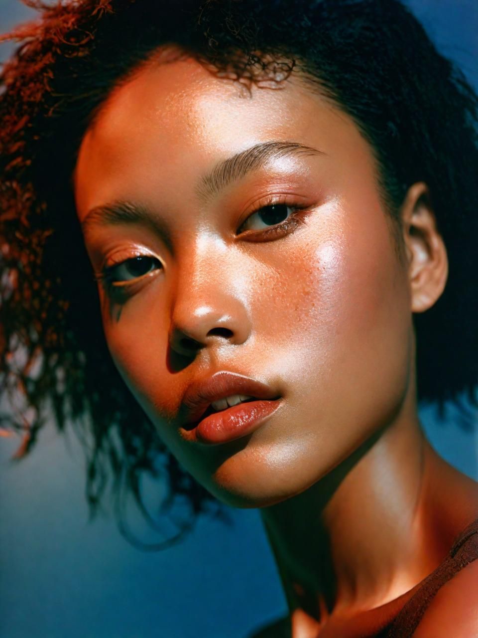 a close up of a woman's face and hair