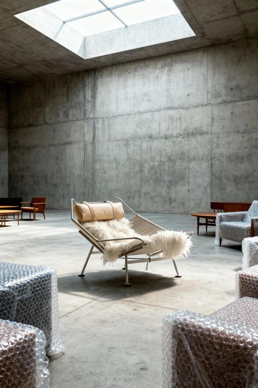 a room filled with lots of furniture and a skylight