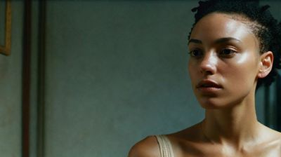 a woman in a tank top looking at the camera