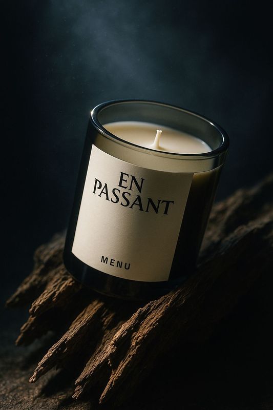 a candle sitting on top of a piece of wood