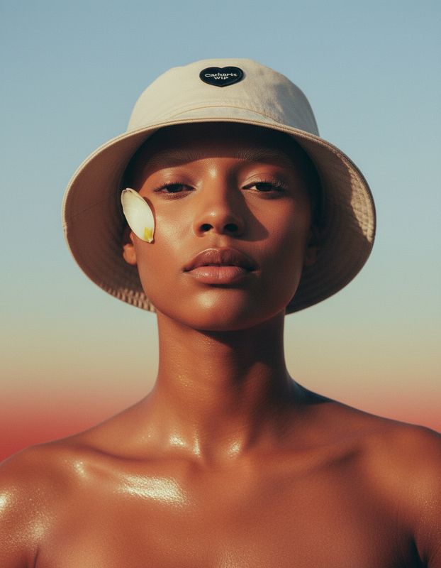 a woman with a sun hat on her head