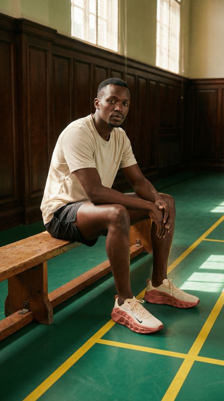 a man sitting on a bench in a building