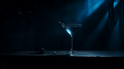 a martini glass sitting on top of a table