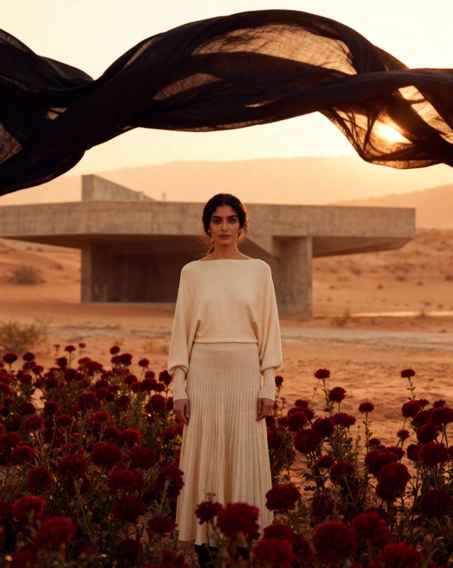 a woman standing in a field of flowers