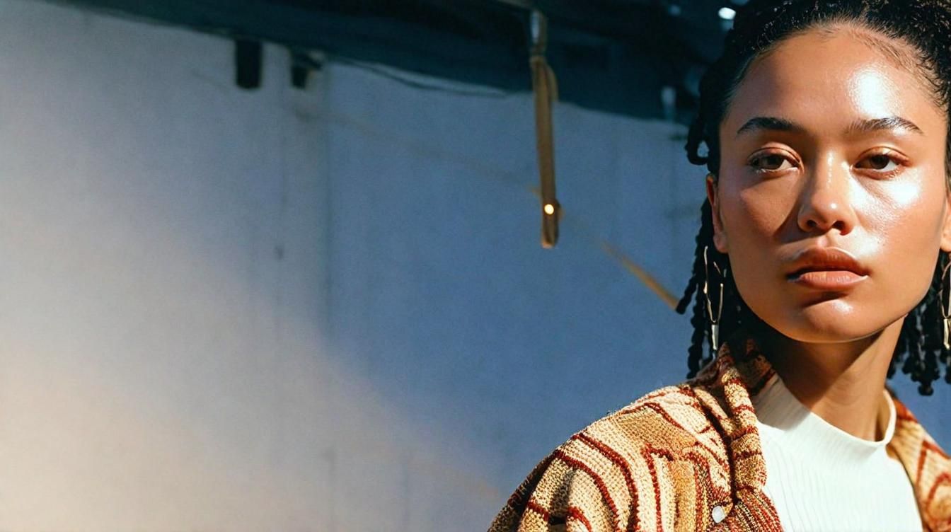 a woman with dreadlocks standing in front of a wall