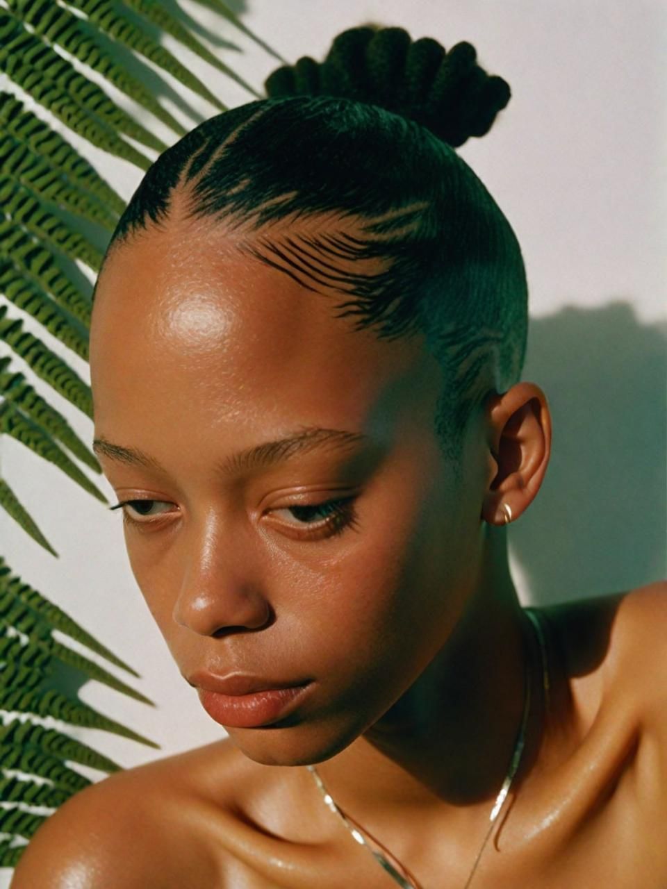 a woman with a bun in her hair