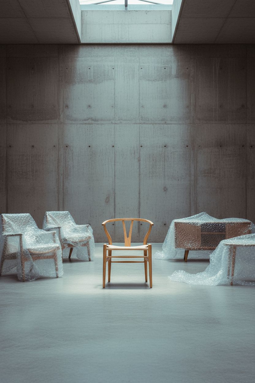 a chair sitting in a room with a skylight