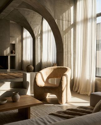 a living room filled with furniture and a large window