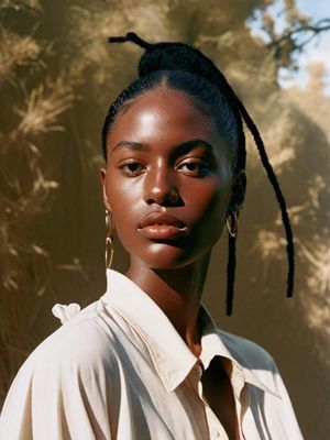 a woman with dreadlocks standing in front of a tree