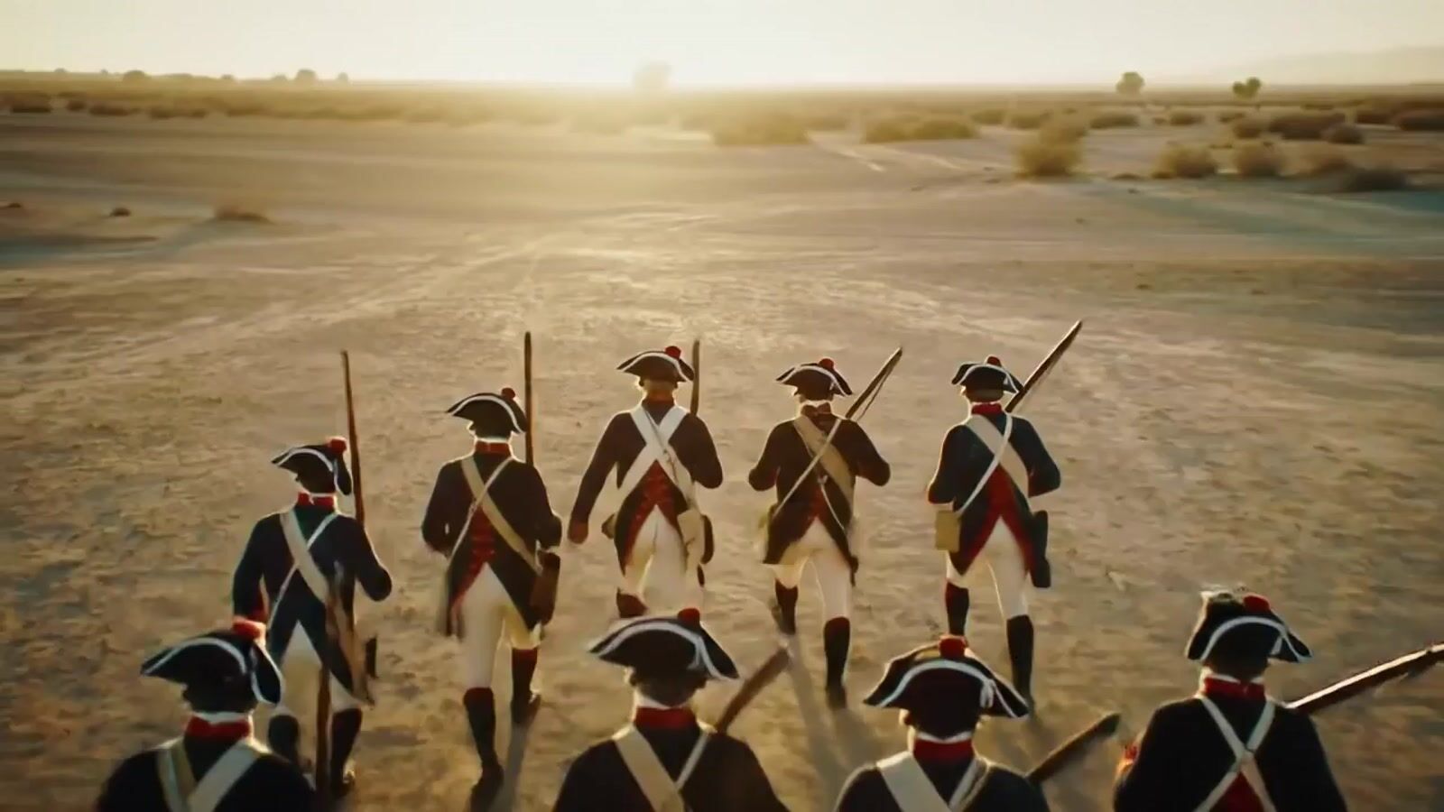 a group of toy soldiers standing in the middle of a desert