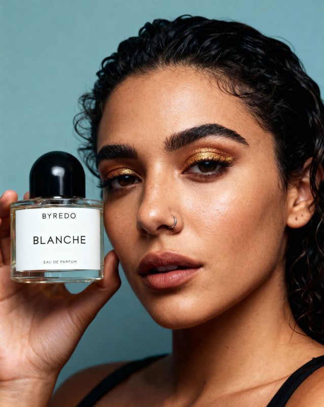 a woman holding a bottle of blanche