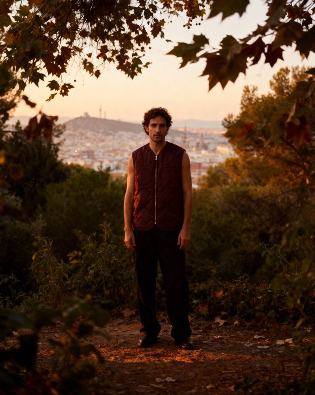 a man standing in the middle of a forest