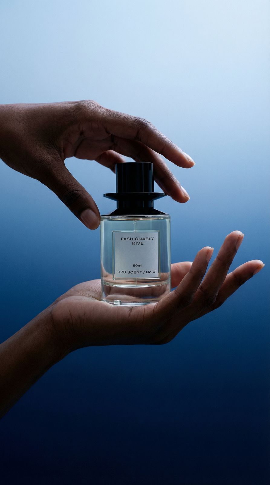 a person holding a bottle of perfume in their hand