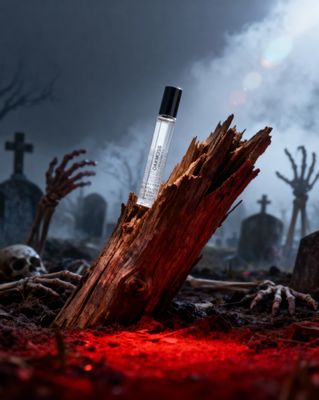 a spooky candle sitting on top of a tree stump