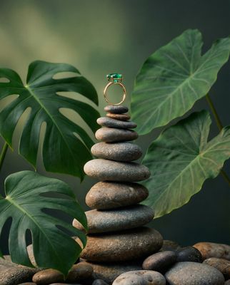 a stack of rocks with a ring on top of it