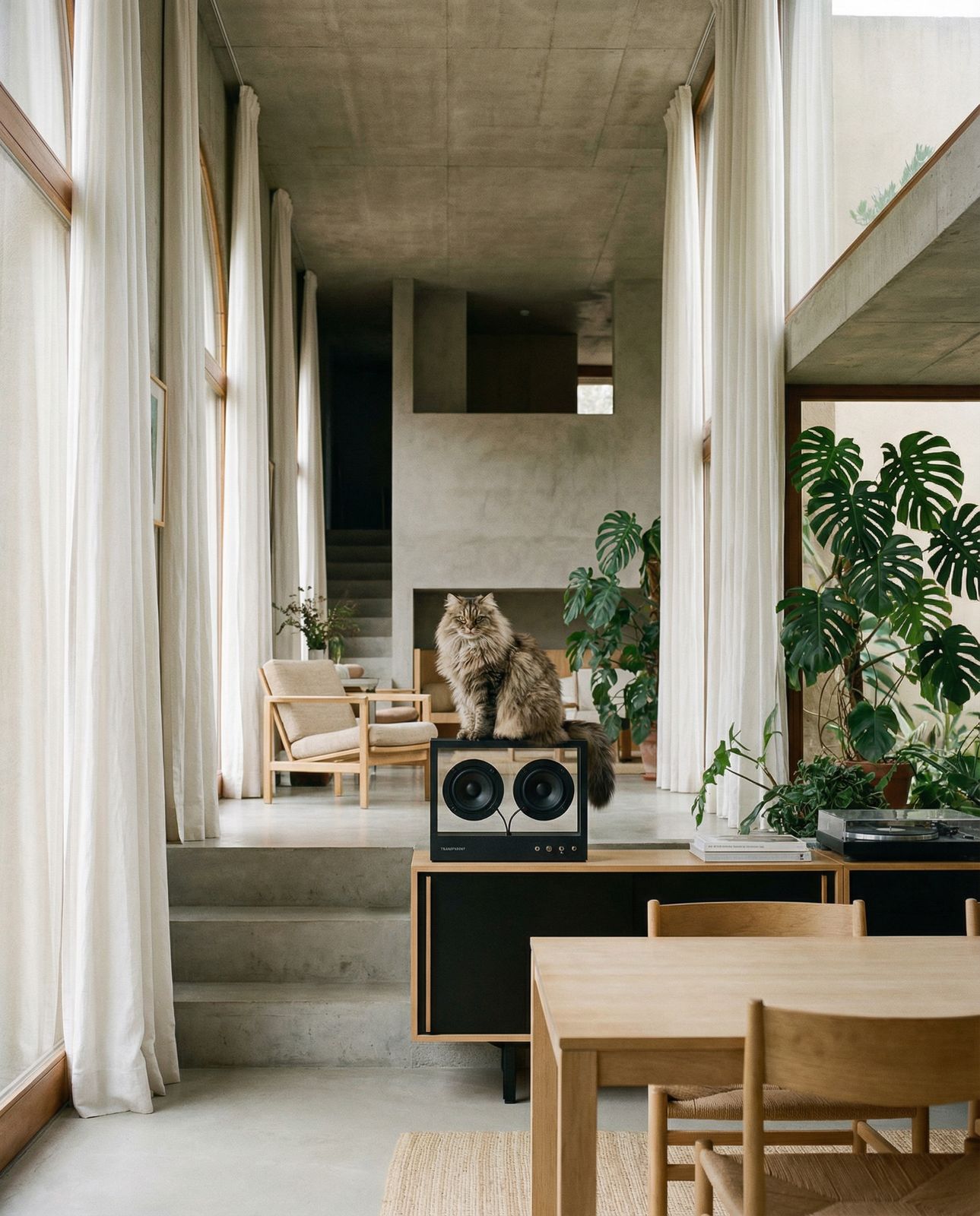 a cat sitting on top of a stereo on a table