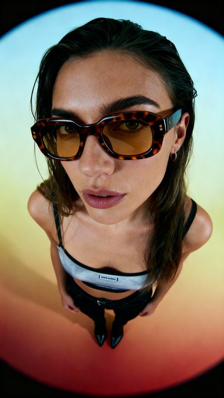 a woman wearing sunglasses is posing for a picture