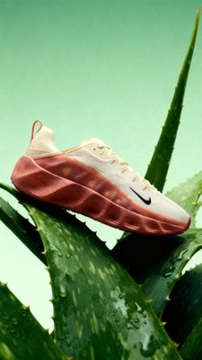 a pair of sneakers sitting on top of a plant