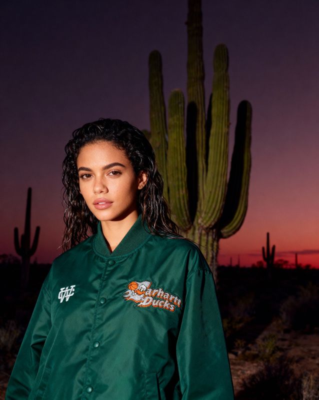 a woman standing in front of a cactus