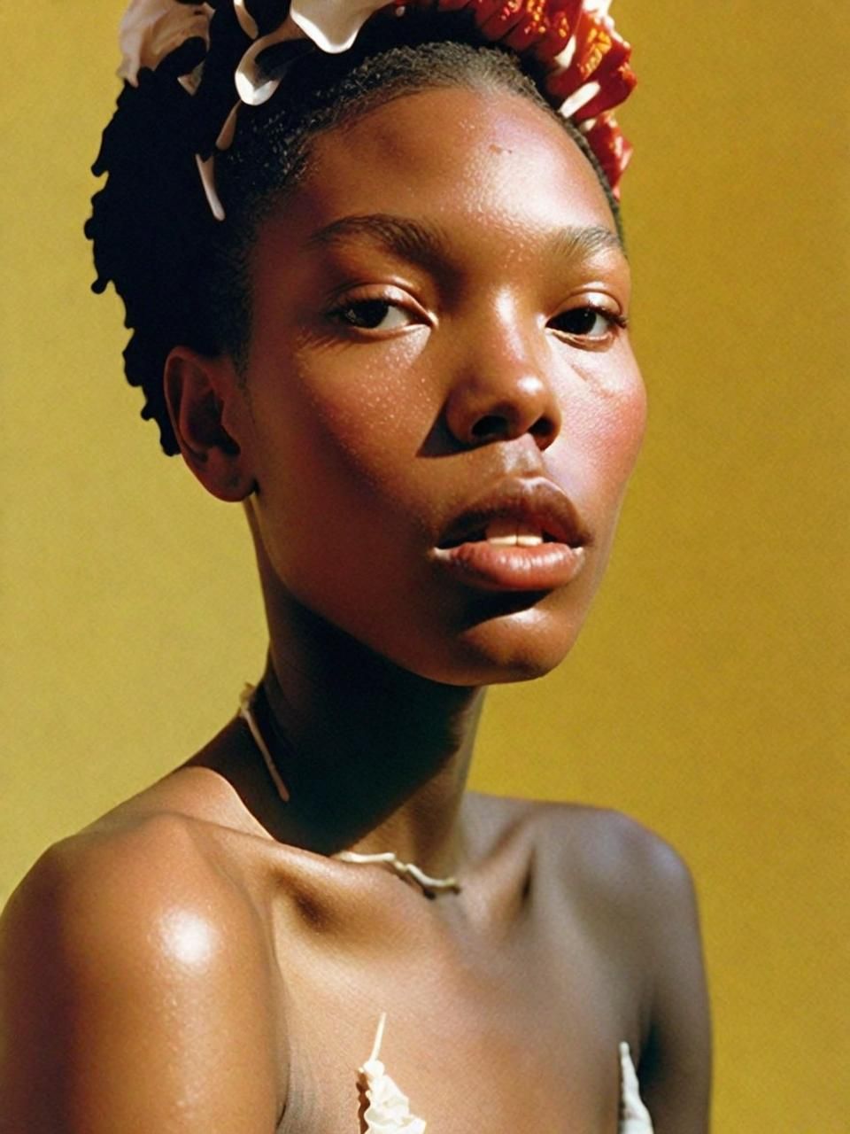 a woman with a flower in her hair