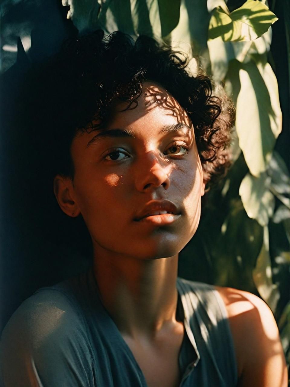 a woman with curly hair and a green shirt