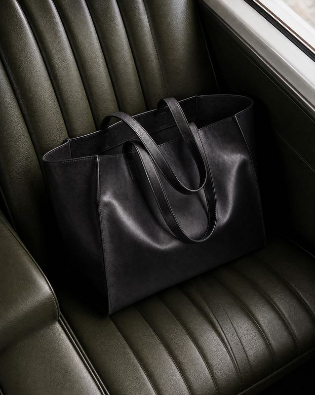 a black bag sitting on top of a green chair