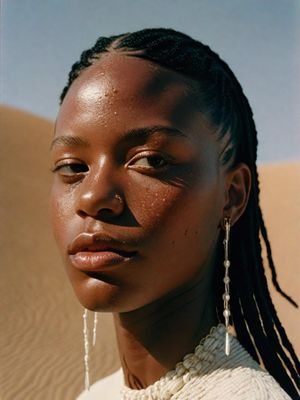 a woman with dreadlocks standing in the desert