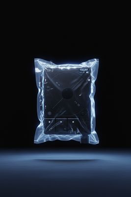 a plastic bag that has a computer inside of it