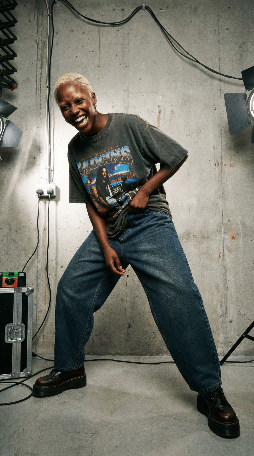 a man is posing for a picture in a studio