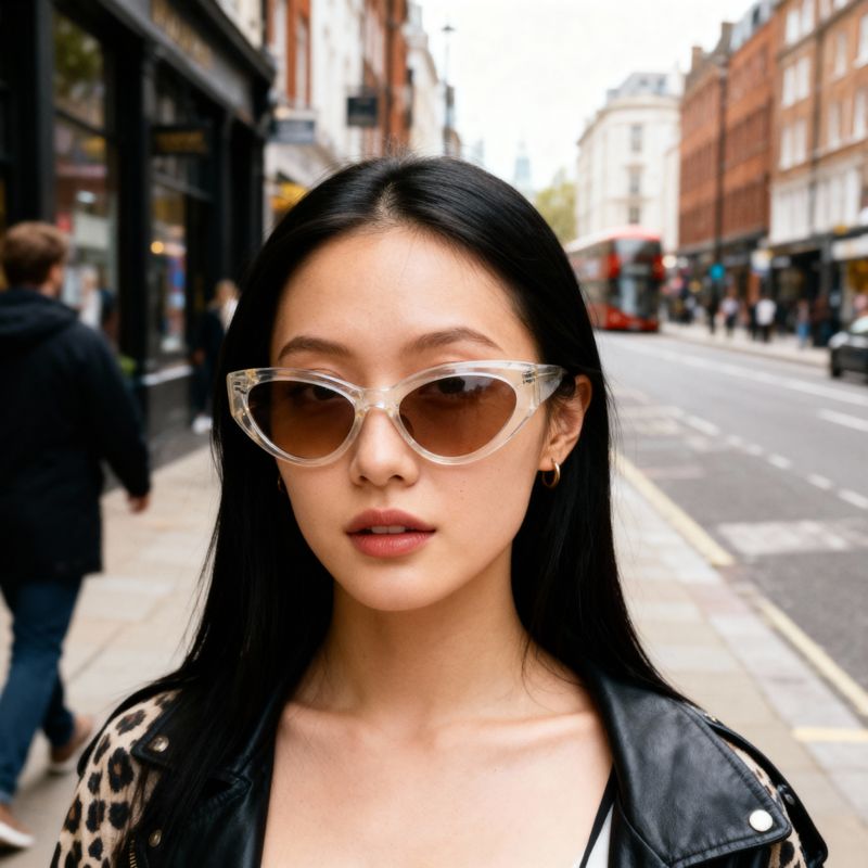 a woman wearing sunglasses on a city street