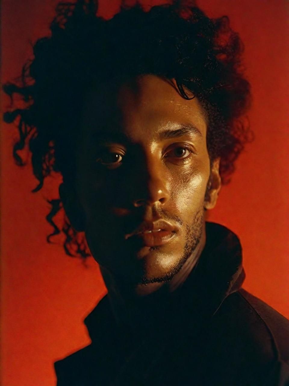 a close up of a person with curly hair