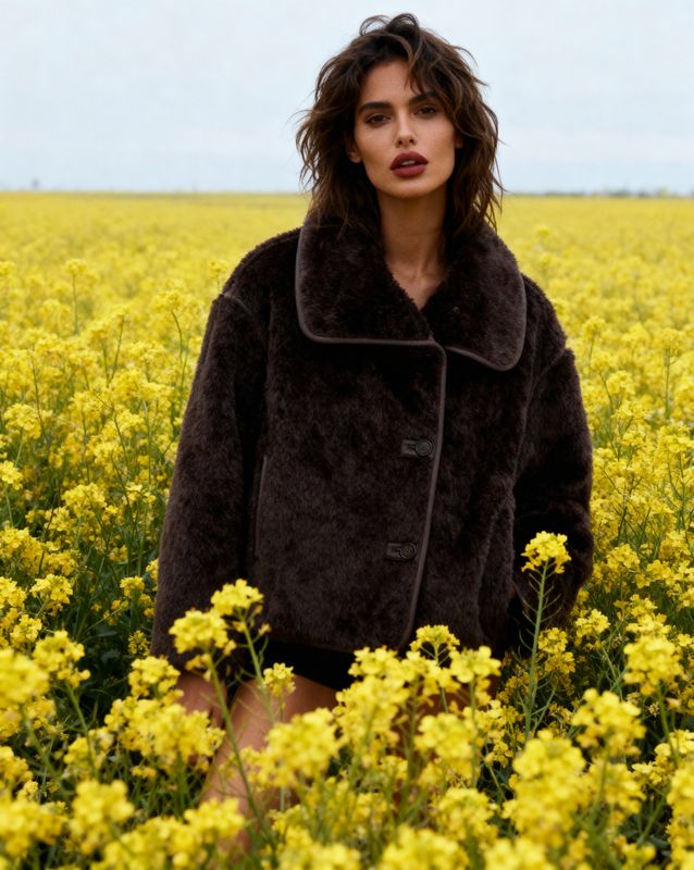 a woman standing in a field of yellow flowers