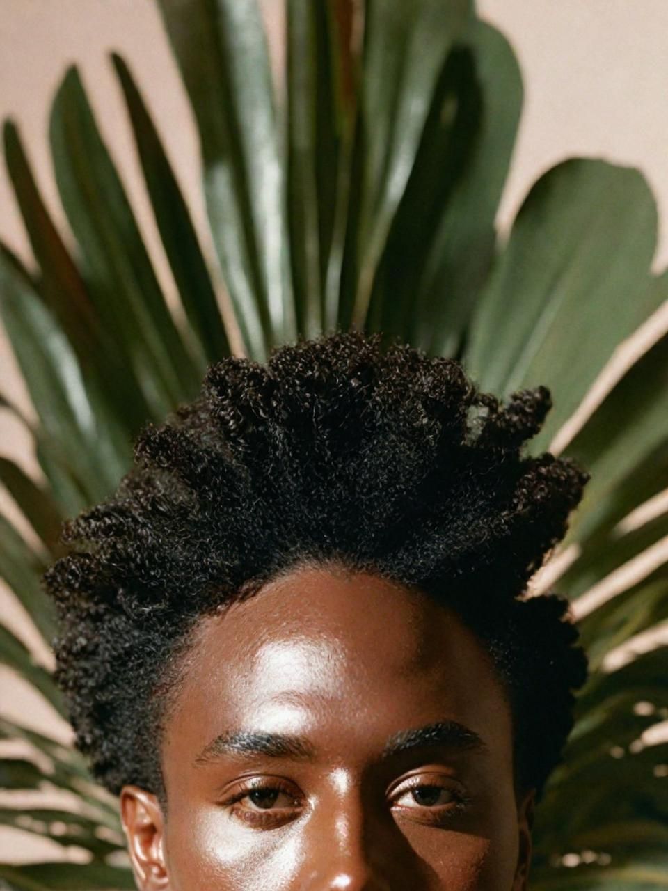 a man with a fake plant on his head