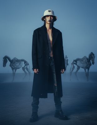 a man standing in front of a group of horses