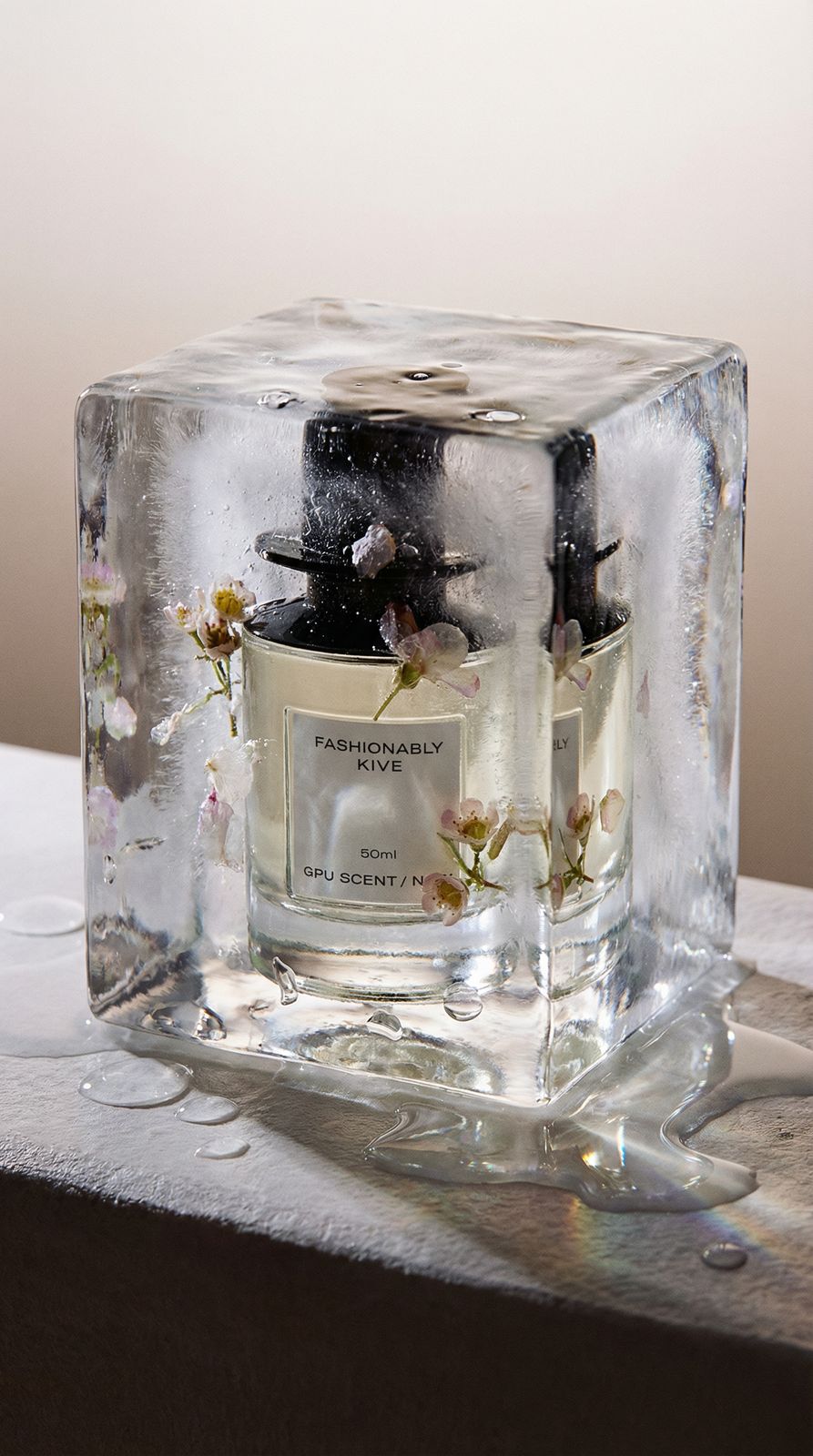 a glass block with a candle inside of it