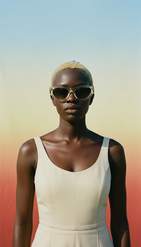 a woman wearing sunglasses and a white dress