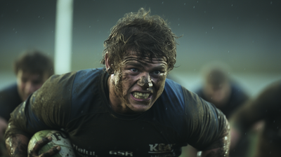 a close up of a rugby player holding a ball