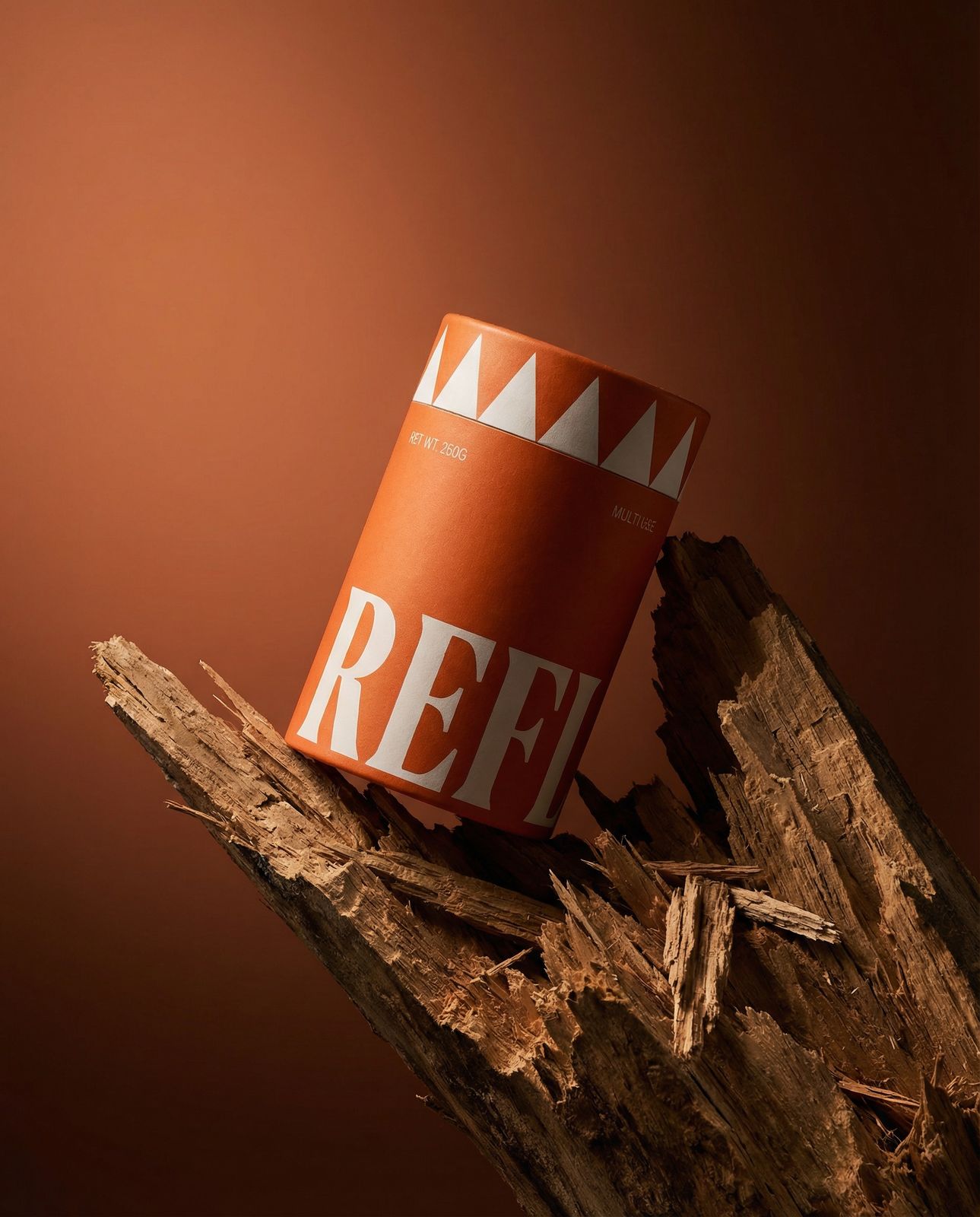 a coffee cup sitting on top of a piece of wood