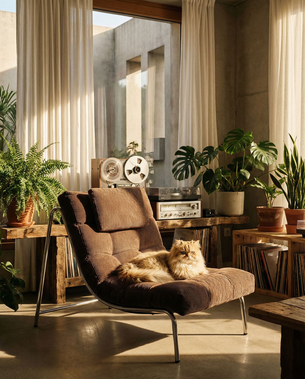 a cat sitting on a chair in a living room