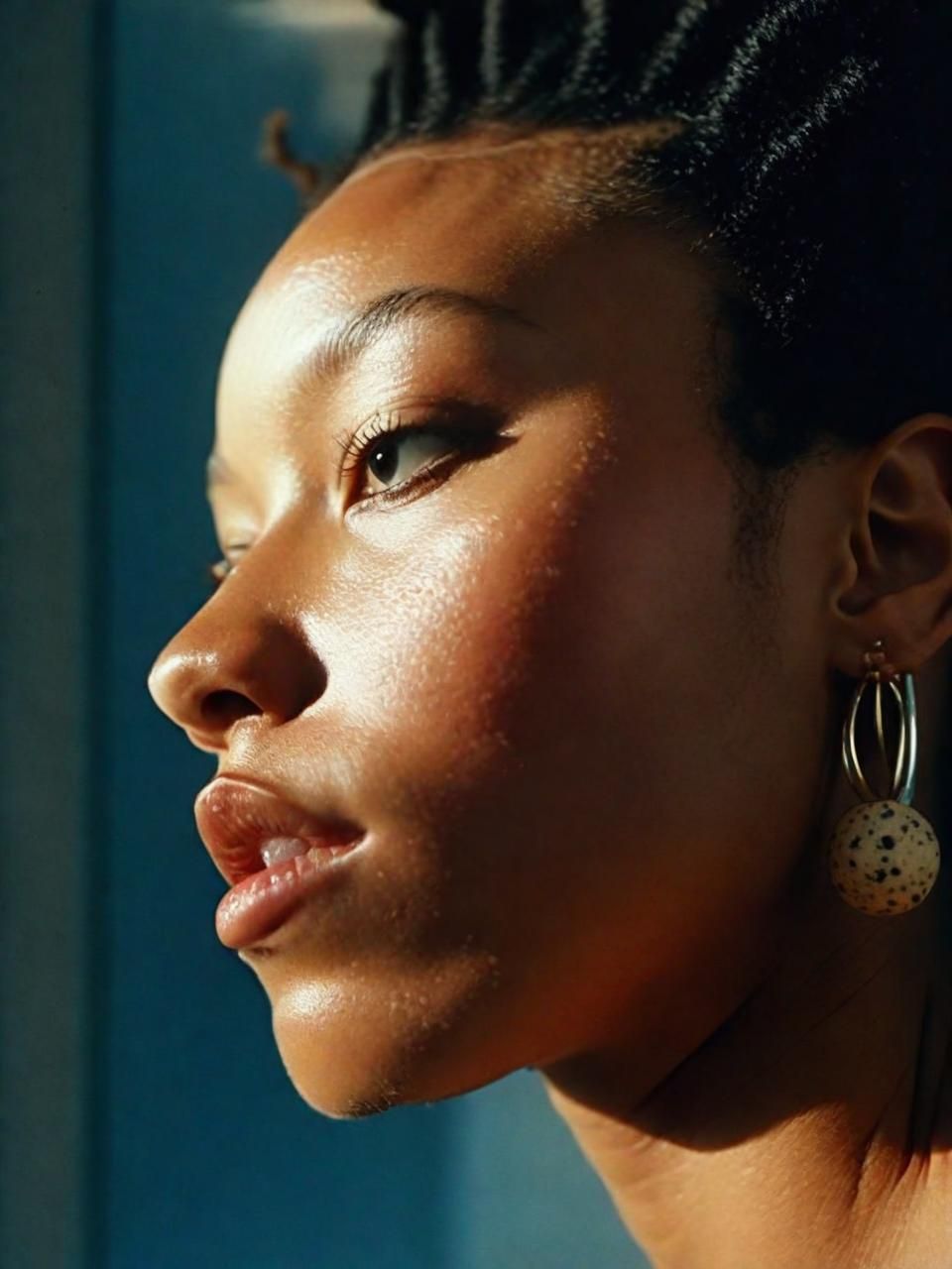 a close up of a person wearing earrings