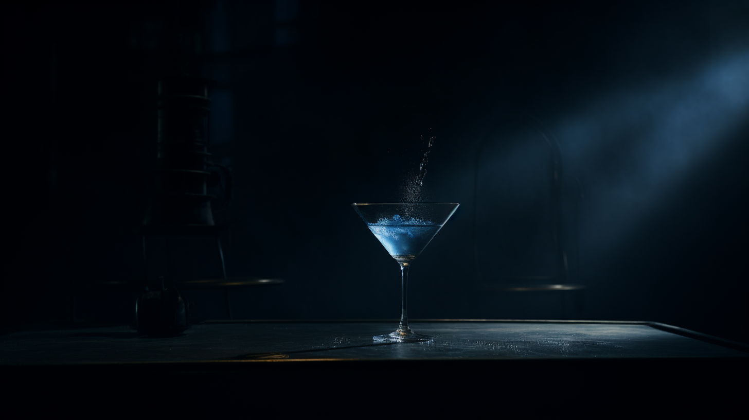 a martini glass with a blue liquid in it